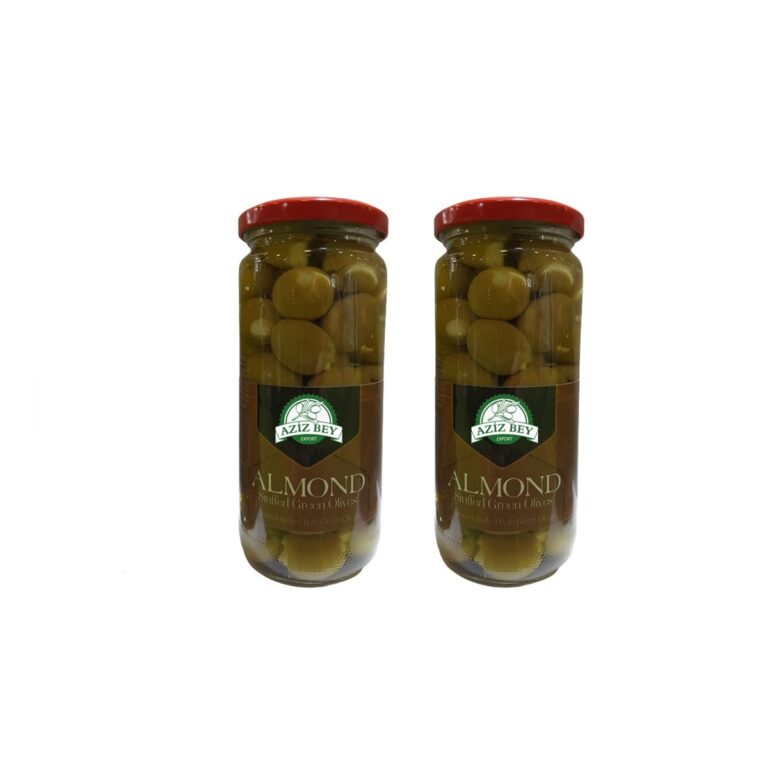 stuffed green olives with almond stuffed green olives with almond in glass jars